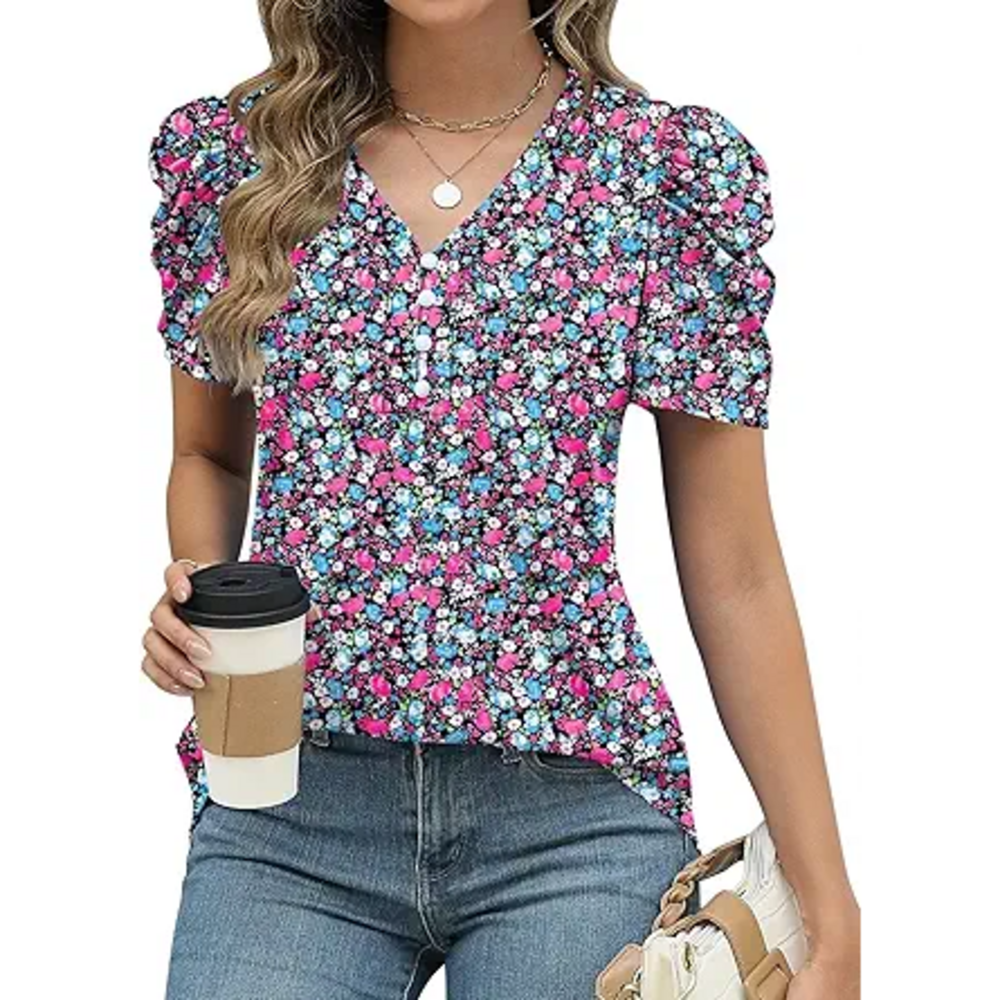 LOMON Women Puff Short Sleeve Tops Work Shirts Summer Lightweight Casual Dressy
